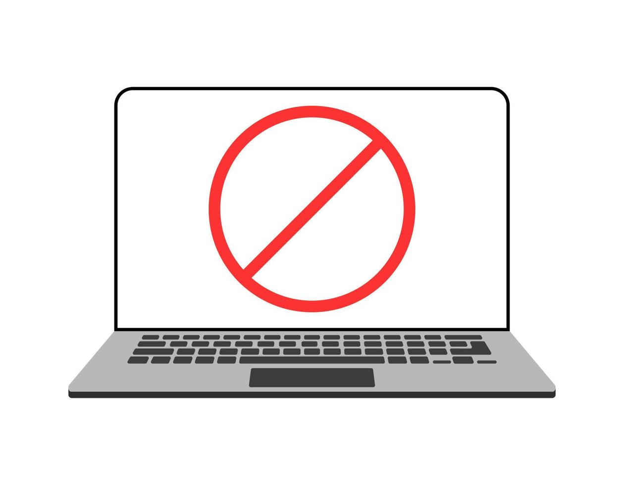 Banned laptop sign. Warning, laptop with forbidden sign on screen, security system vector