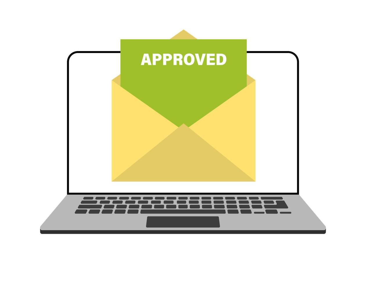 Approved email message in laptop. Good message vector