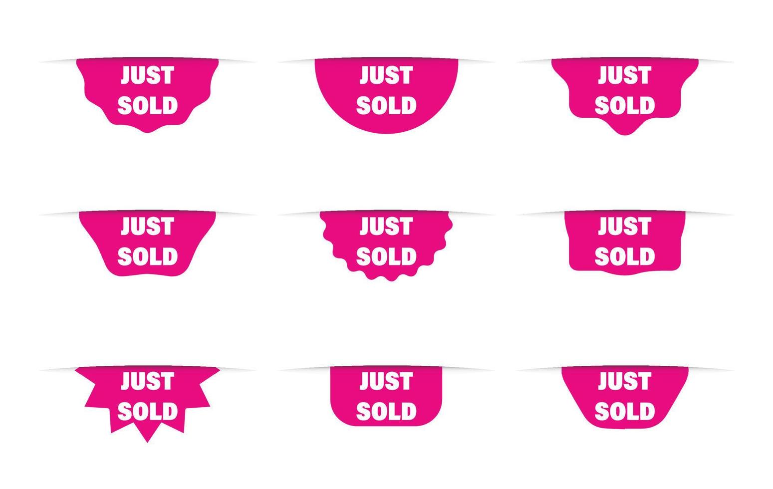 Just sold set of labels. Advertising icons that look from the side. Marketing red sings vector
