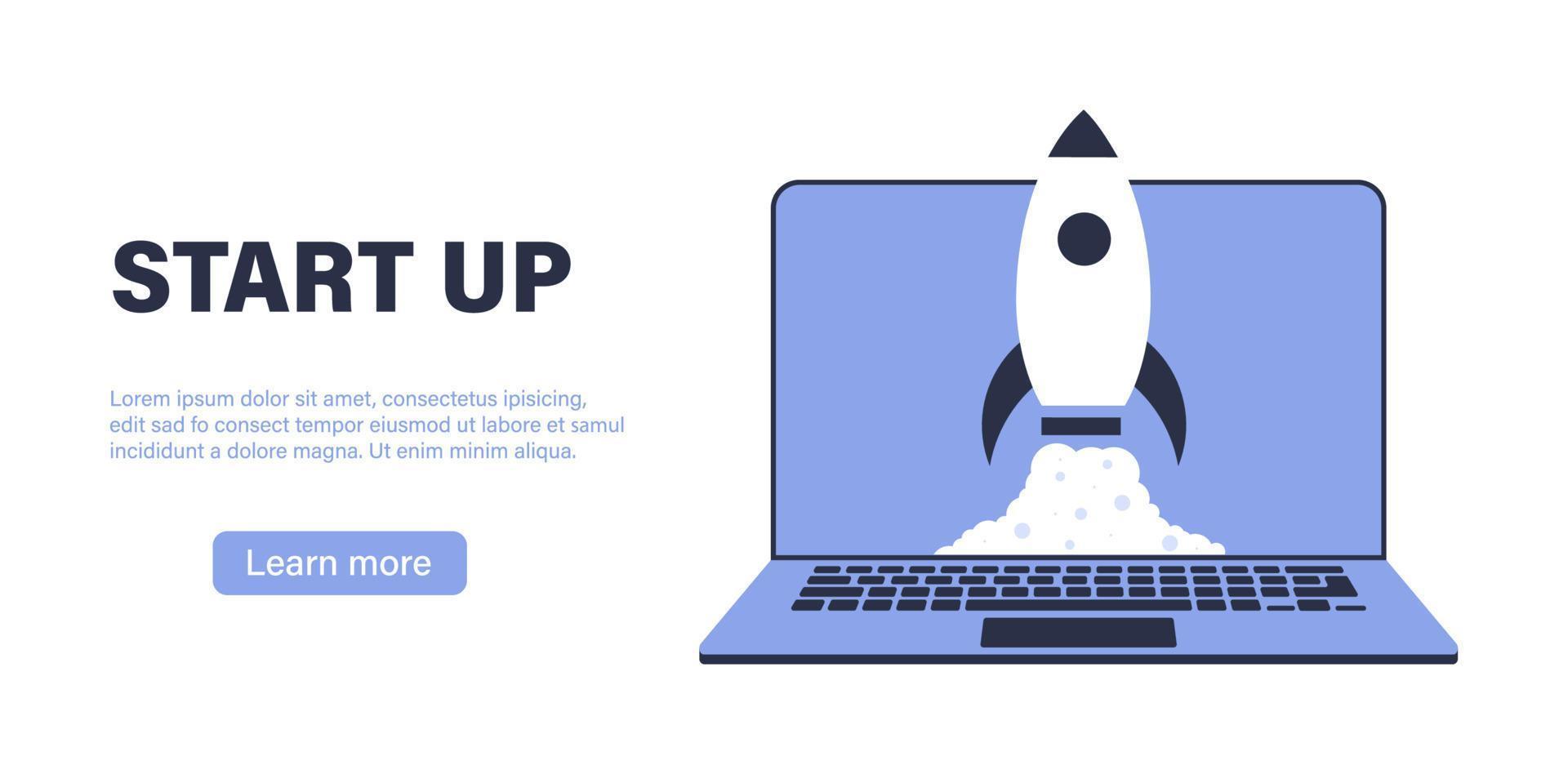 Business startup banner template with fly rocket vector