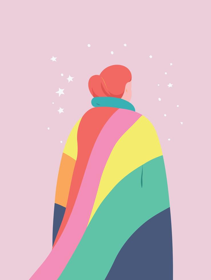 woman wearing colorful cape to represent pride day or pride month vector