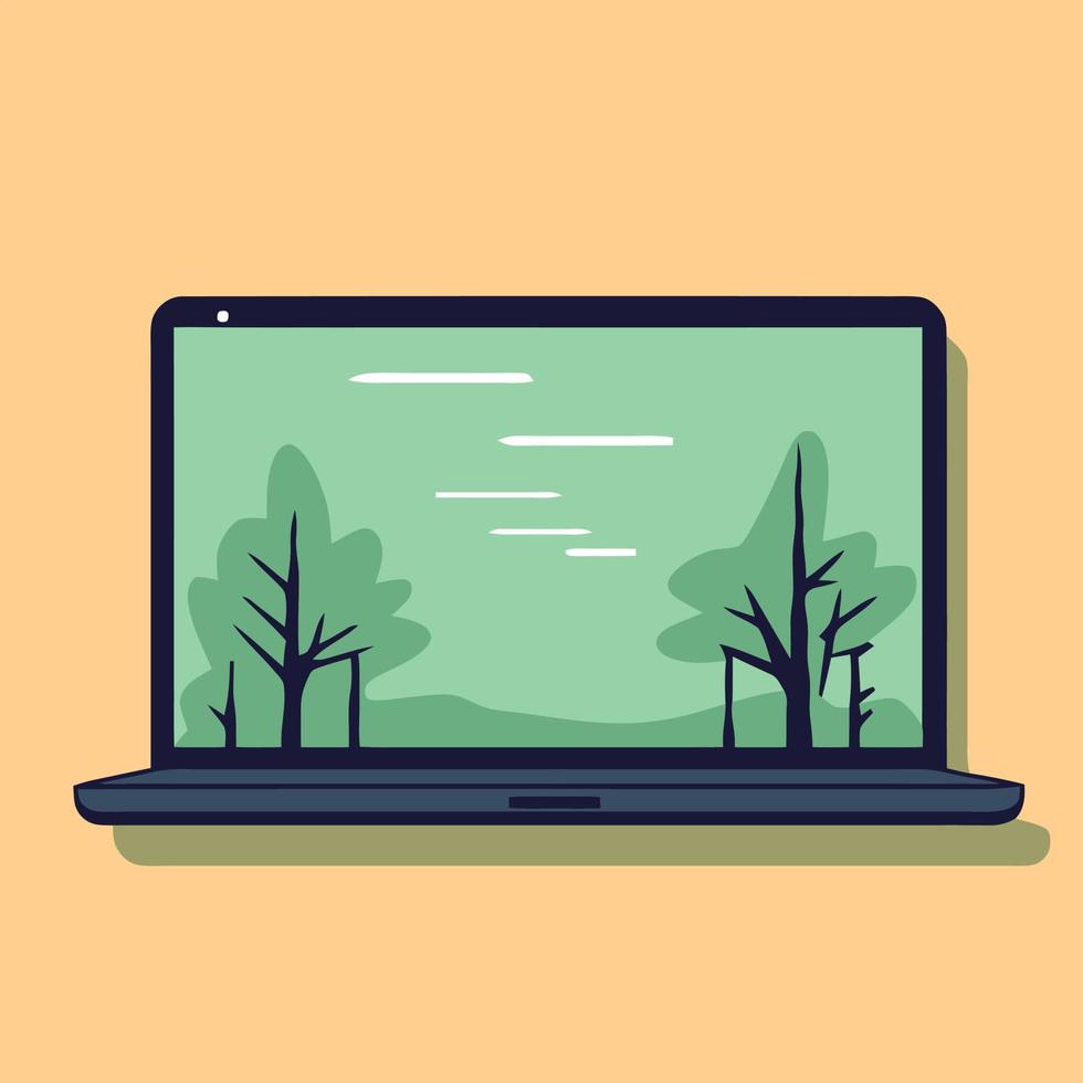 open modern laptop with natural scene on screen vector