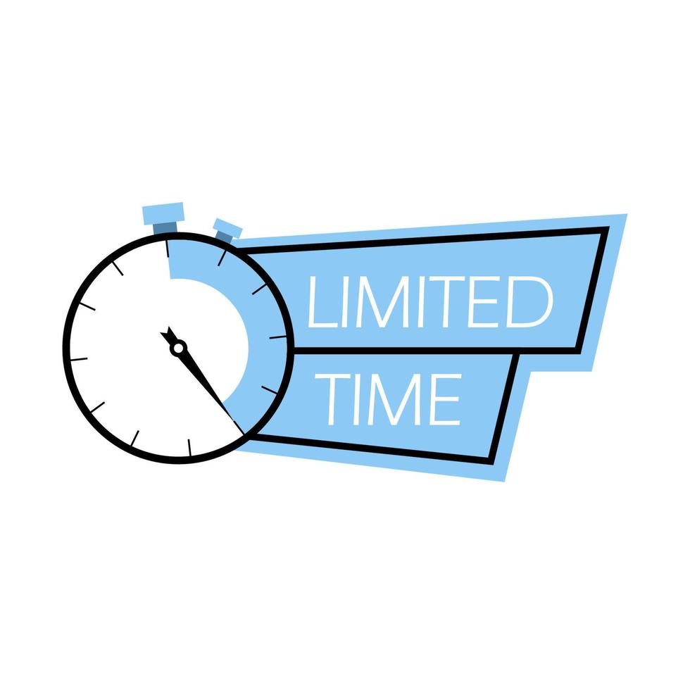 Limited time flat blue vector with alarm clock icon. Promotion symbol