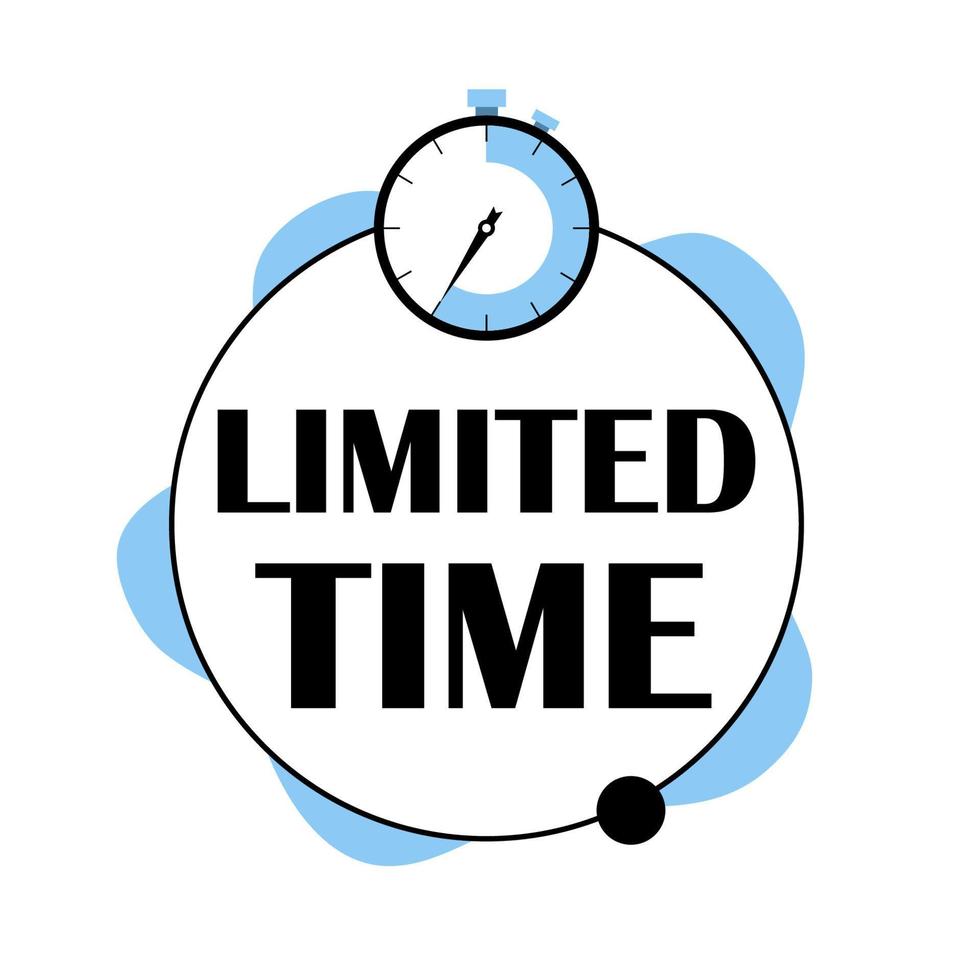 Limited time flat blue vector with alarm clock icon. Promotion symbol