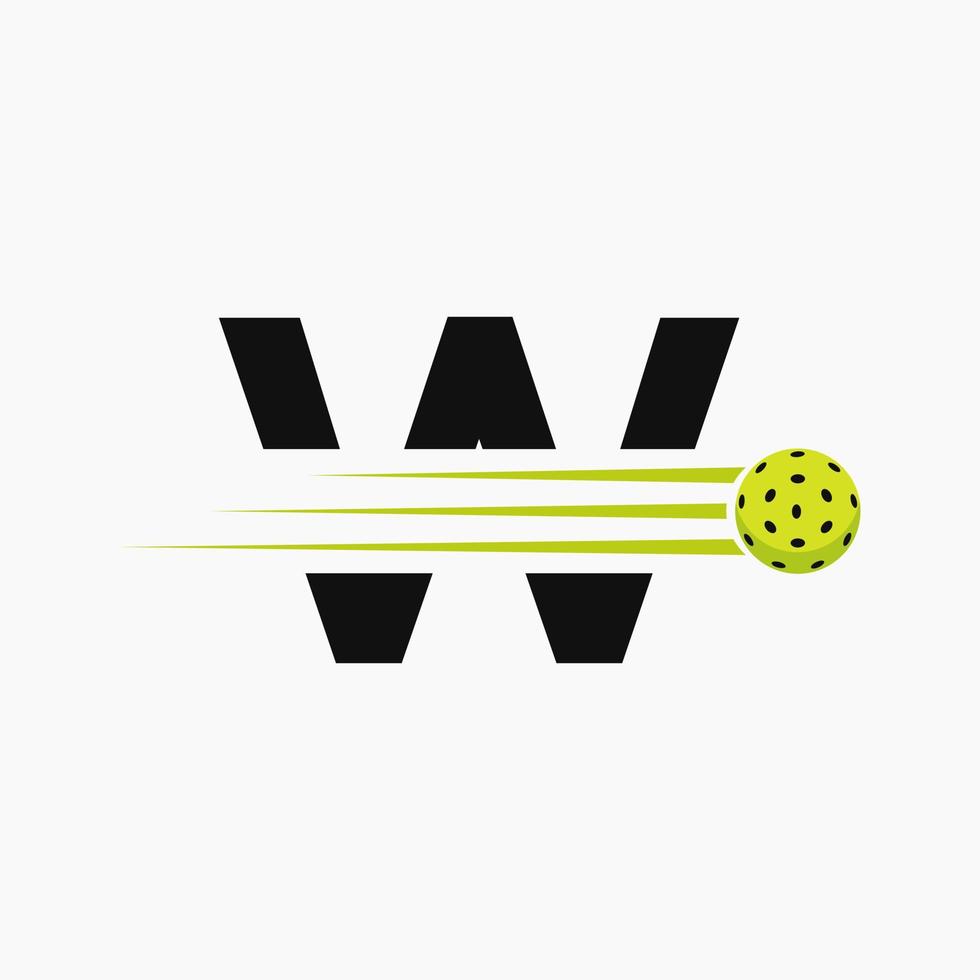 Letter W Pickleball Logo Symbol. Pickle Ball Logotype Vector Template