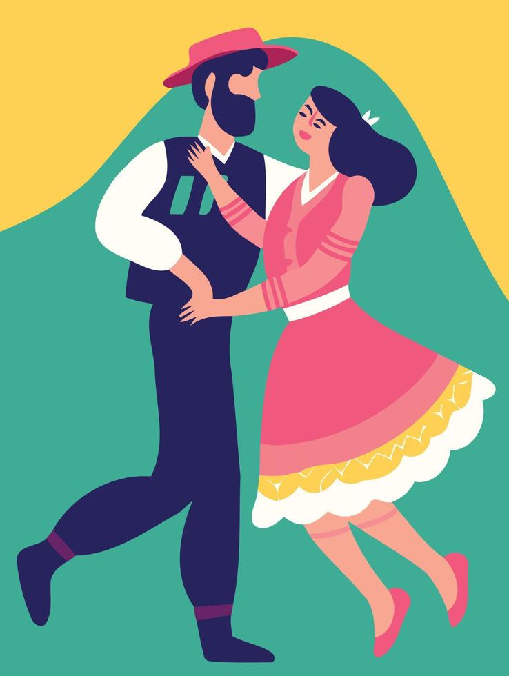 couple dancing at festa junina vector