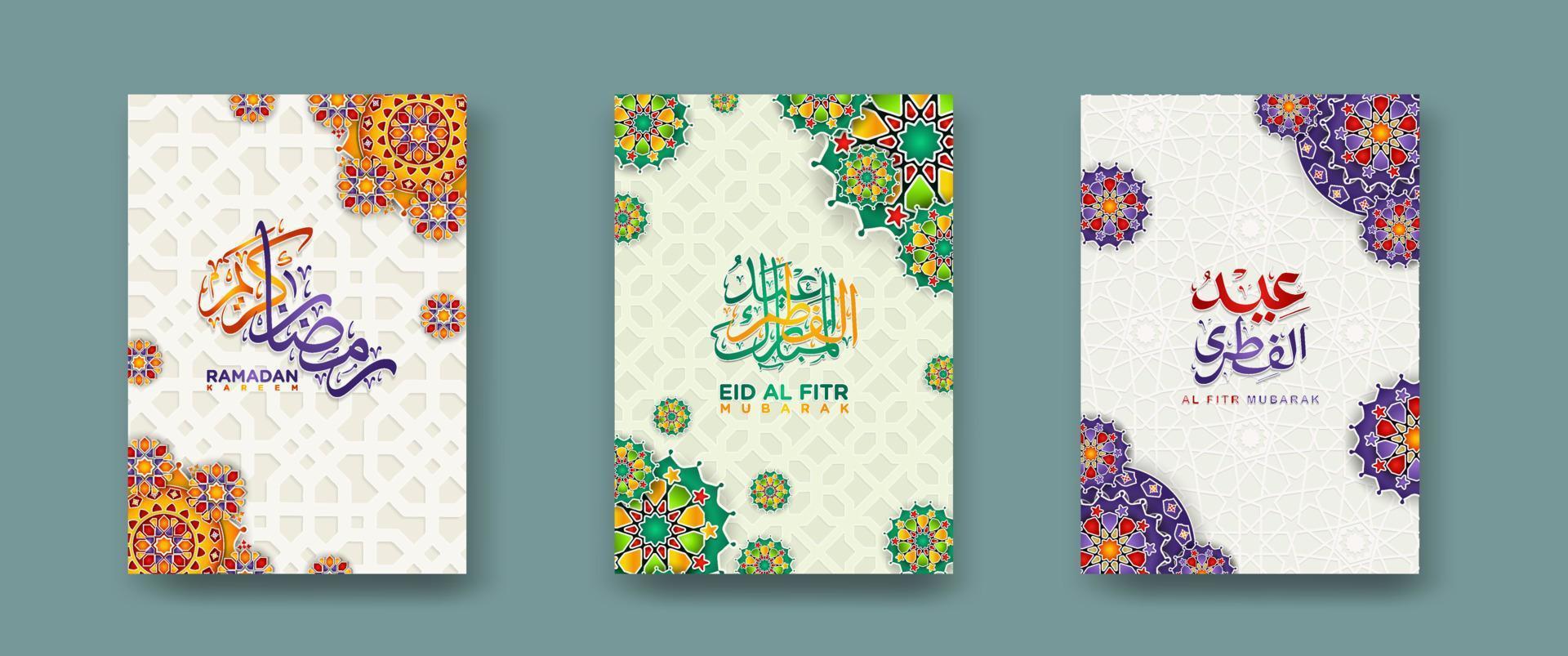 set Islamic cover background template for ramadan event and  eid al fitr event and other users.Vector illustration. vector