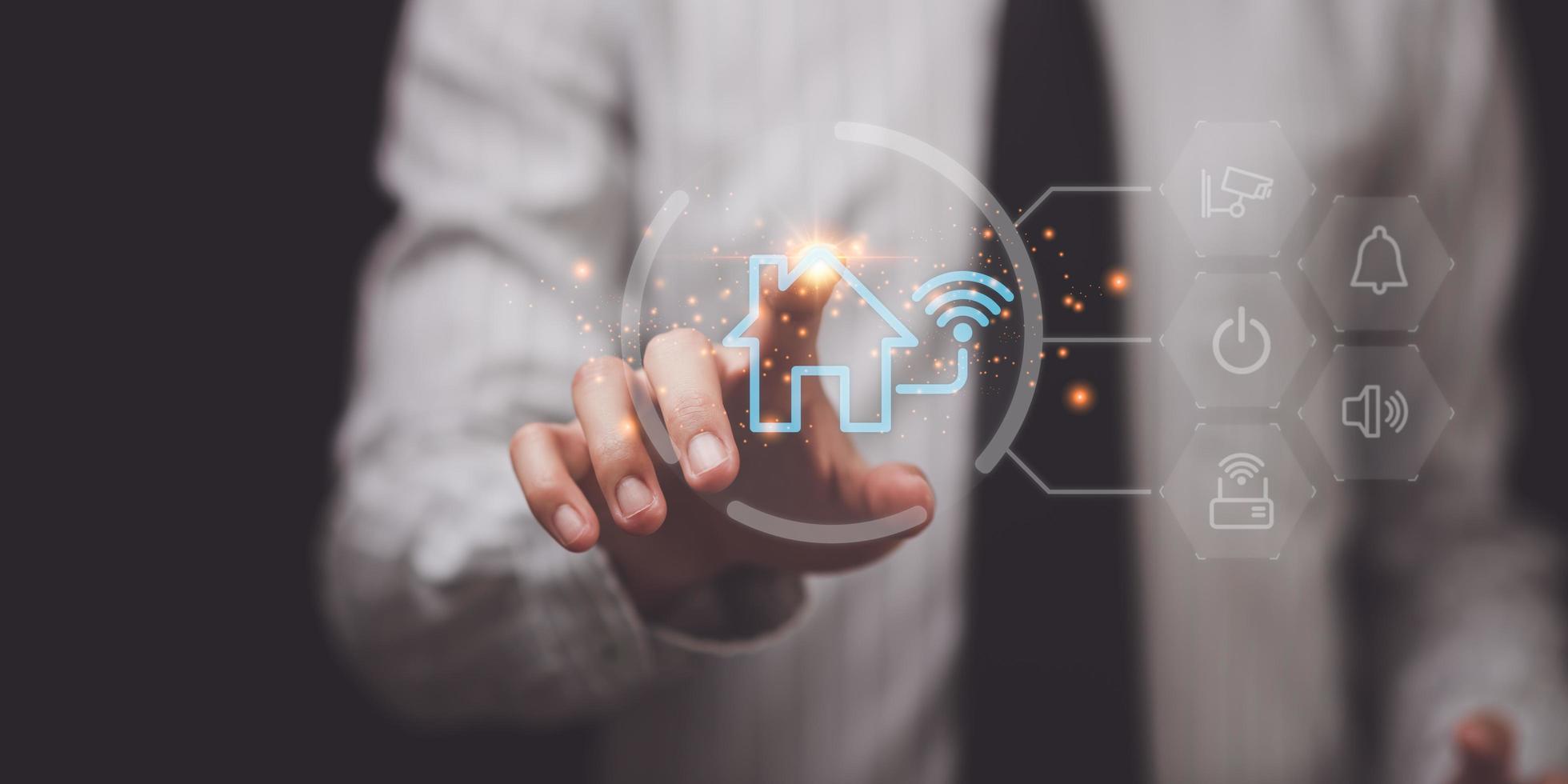 smart home technology concept ,Wireless automation control with applications ,Innovative smart home control by phone ,remote control of appliances ,Connecting your home or office with software photo