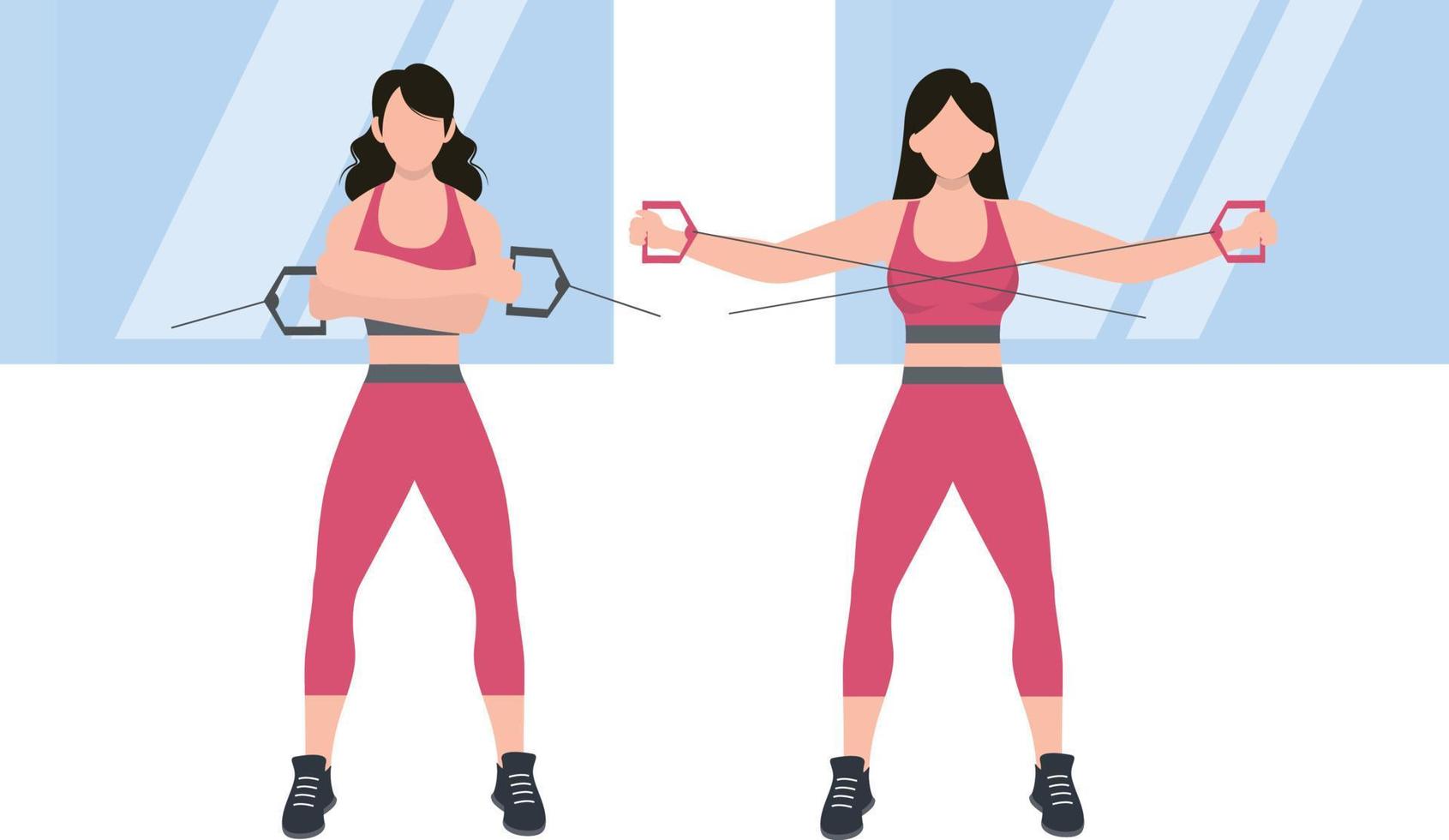 The girl is doing a stretching exercise. vector