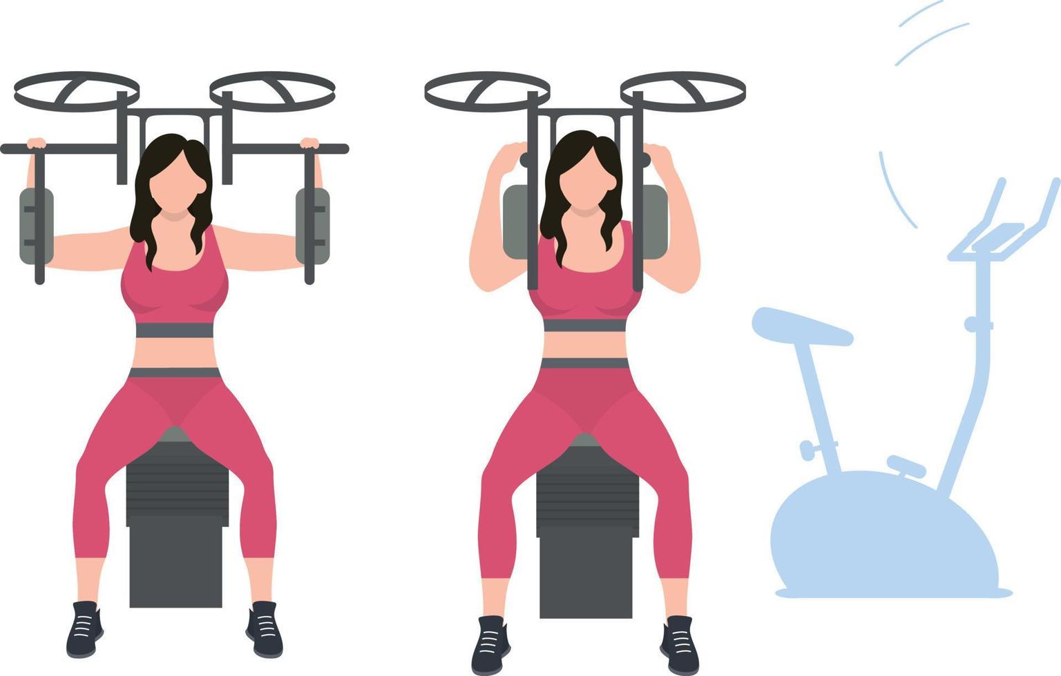 Girls are exercising with gym machines. vector