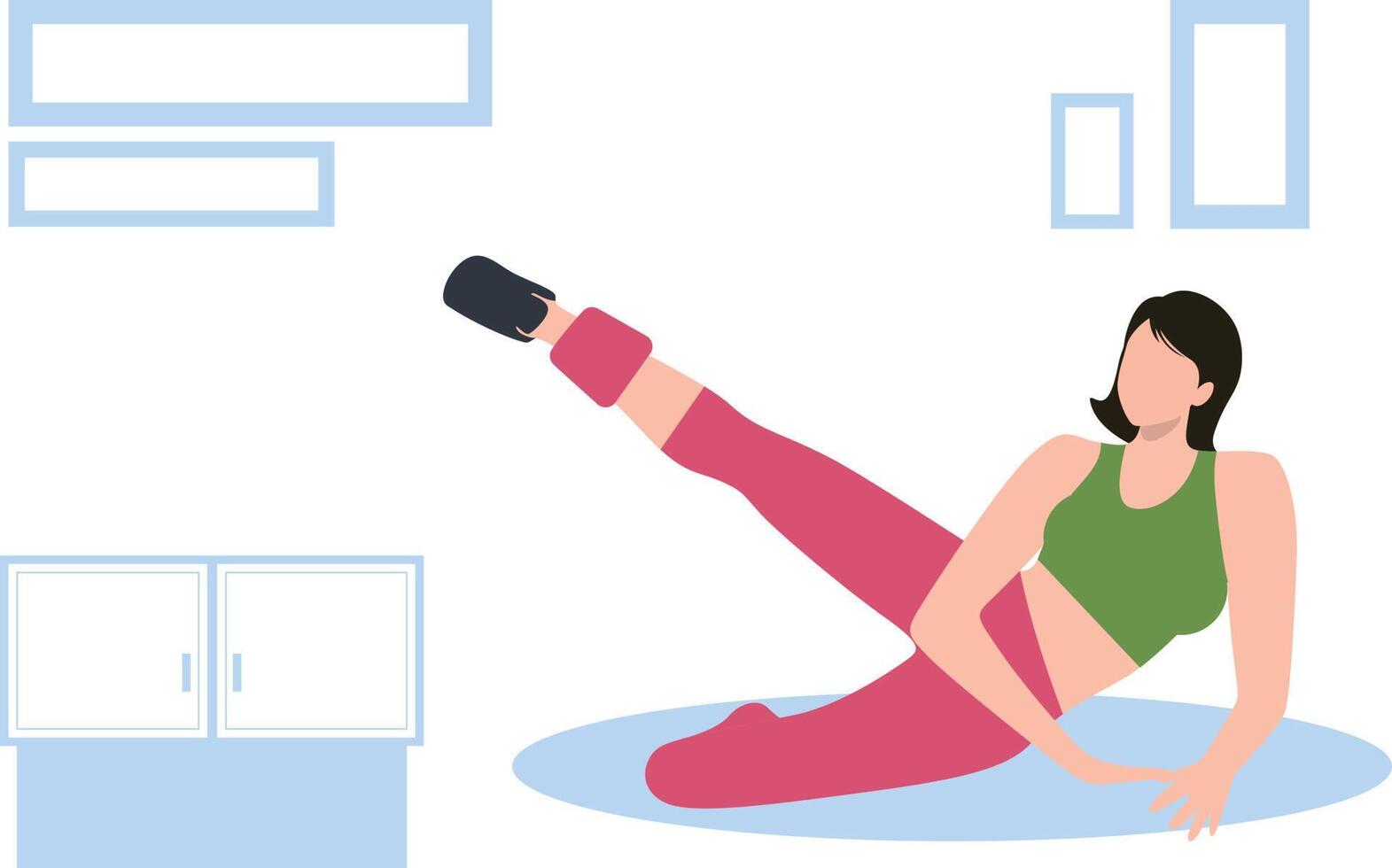 The girl is doing leg exercises. vector