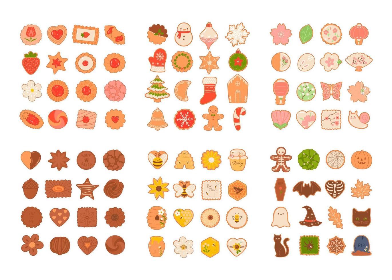 Set of cookies of various shapes isolated on a white background. Vector graphics.