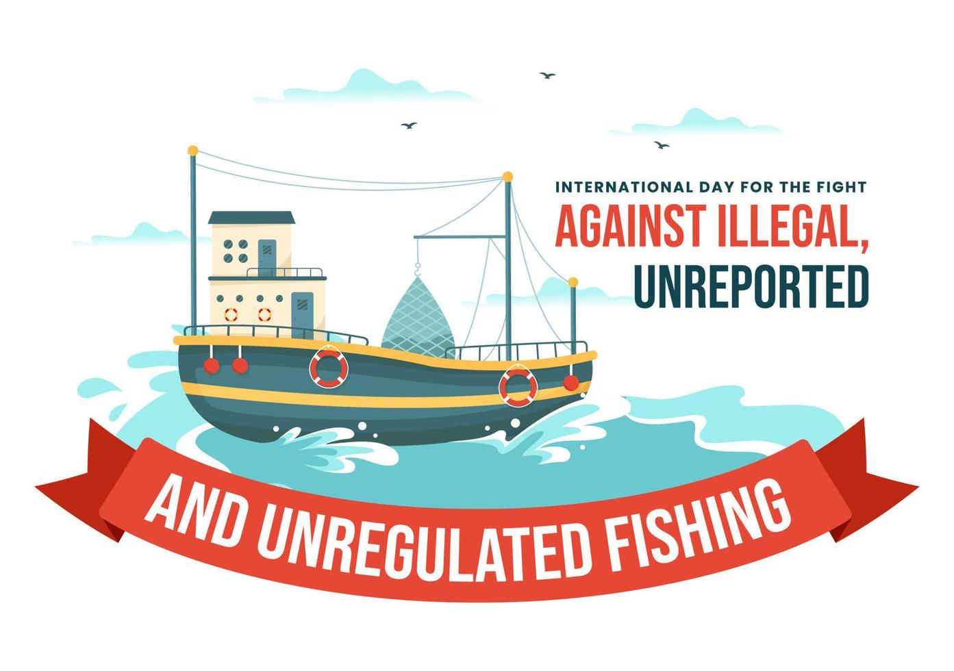 International Day for the Fight Against Illegal, Unreported and Unregulated Fishing Vector Illustration with Rod Fish in Flat Hand Drawn Templates