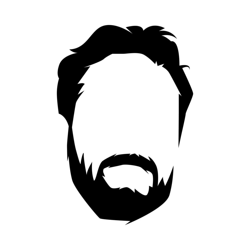 men's cool hairstyle and beard. hipster mustache and beard. isolated on white background. silhouette illustration. vector