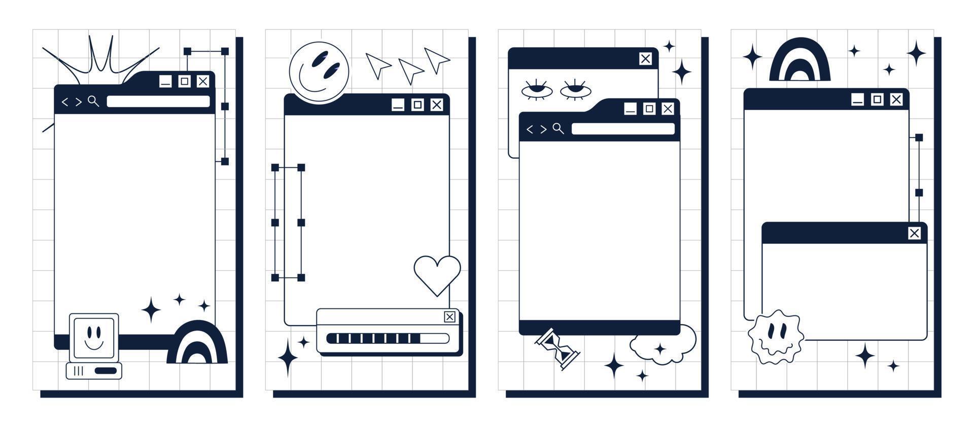 The screen of an old retro PC in the y2k style. . A template for notes. An empty space for social media vector