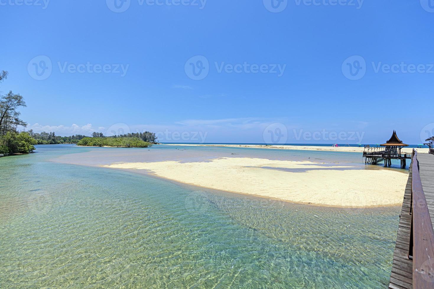 Panoramic picture along wooden bridge over Bo Dan River at Natai Beach in Thailand photo