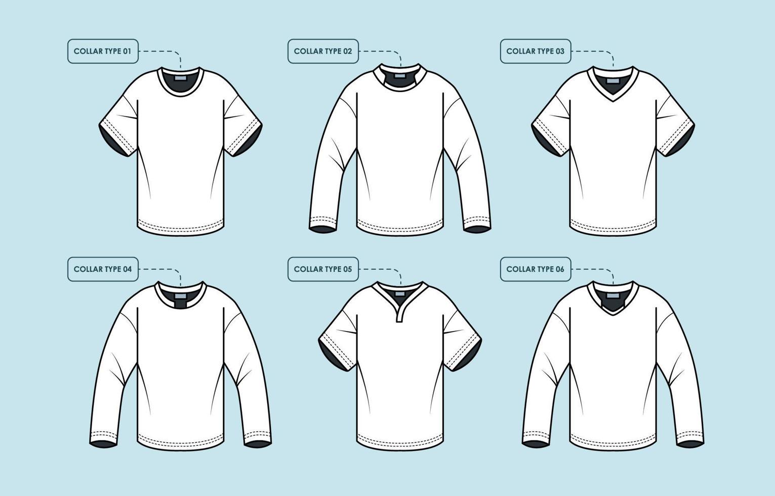 Outline White T Shirt Mockups In Various Collar vector