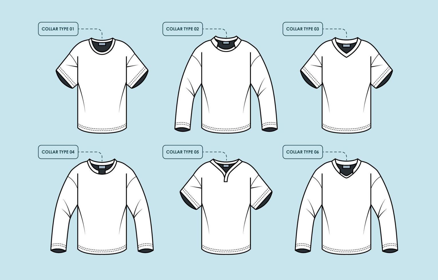 contorno blanco t camisa maquetas en varios collar vector