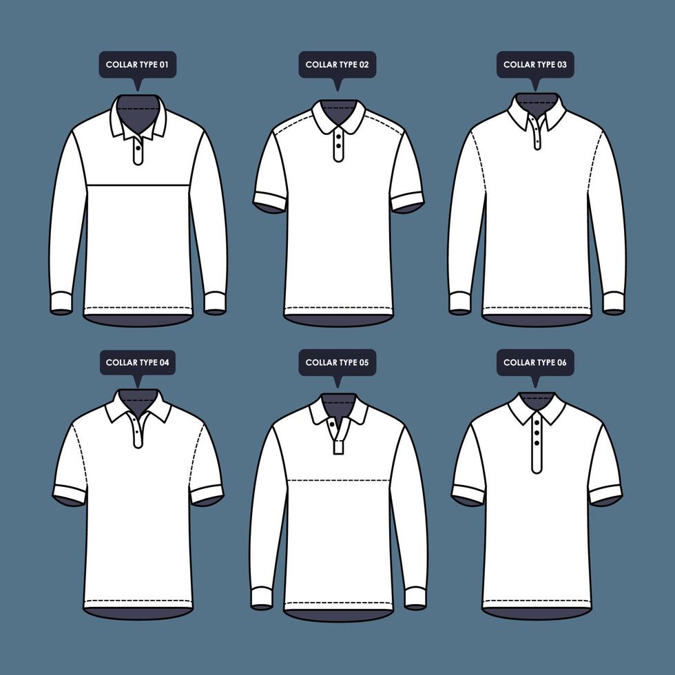 Outline White Polo Shirt Mockups In Various Collar vector