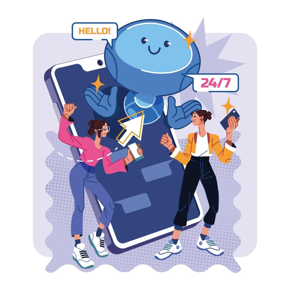 Two Girls Using Chatbot Technology vector