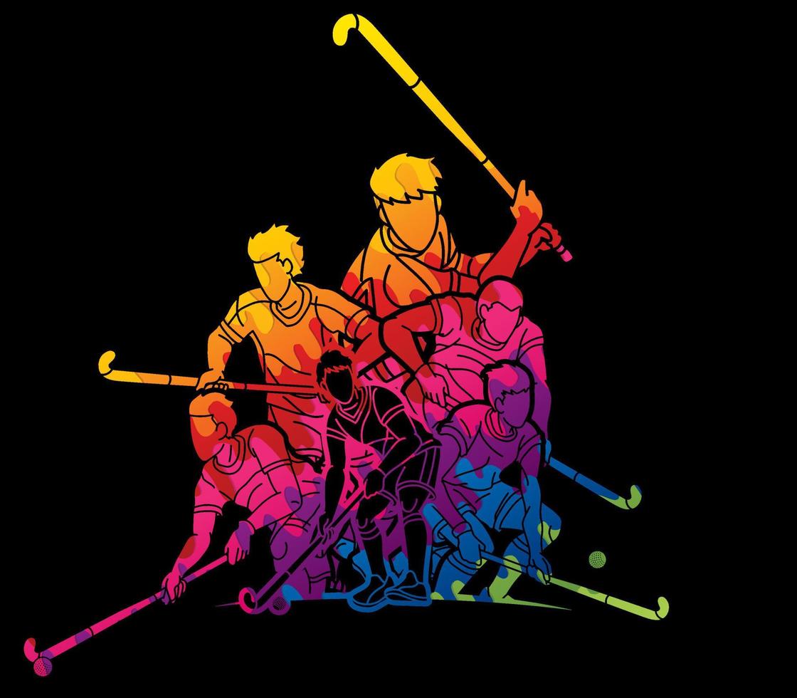 campo hockey deporte masculino jugadores mezcla acción vector