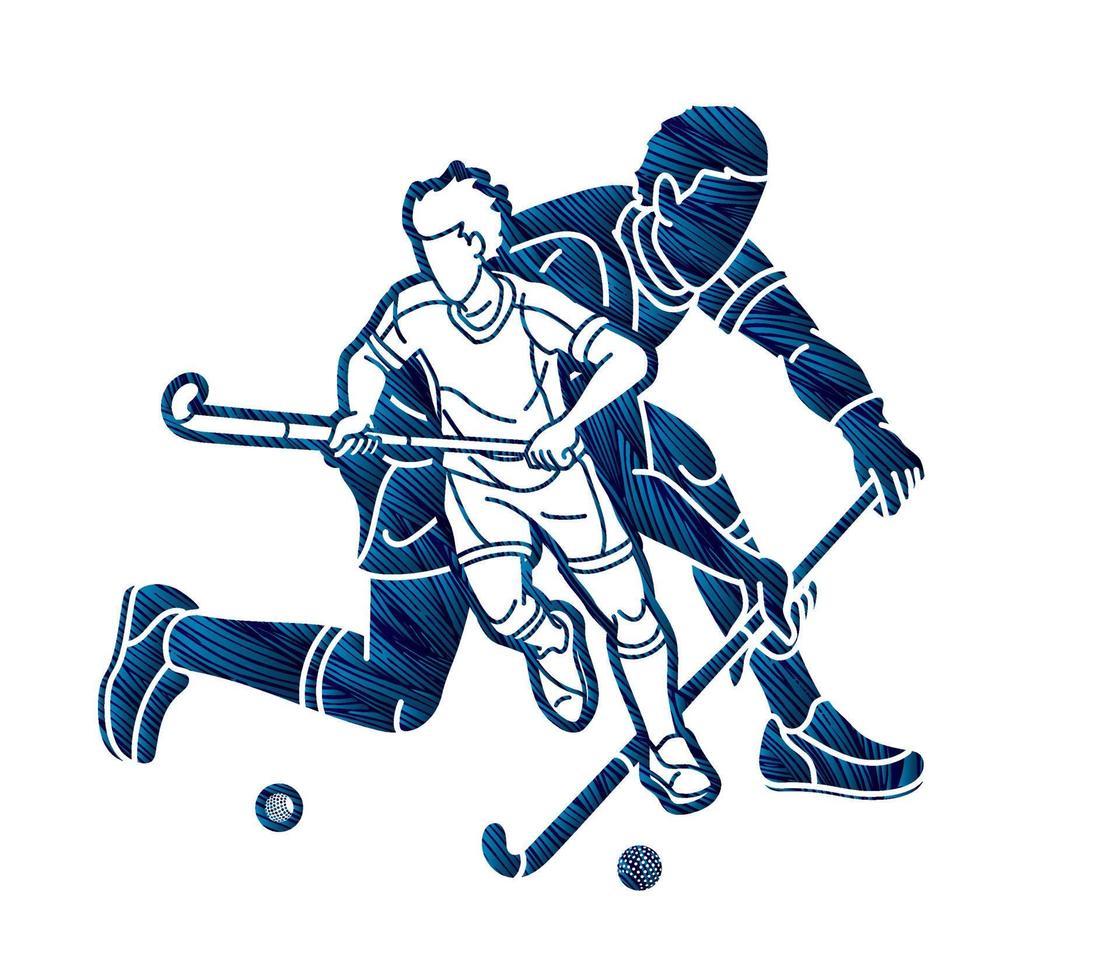 Field Hockey Sport Male Players Mix Action Cartoon Graphic Vector