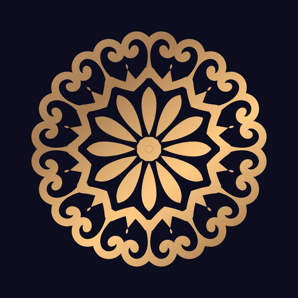 Gold Color Floral Round Ornament. Oriental Pattern mandala design background vector