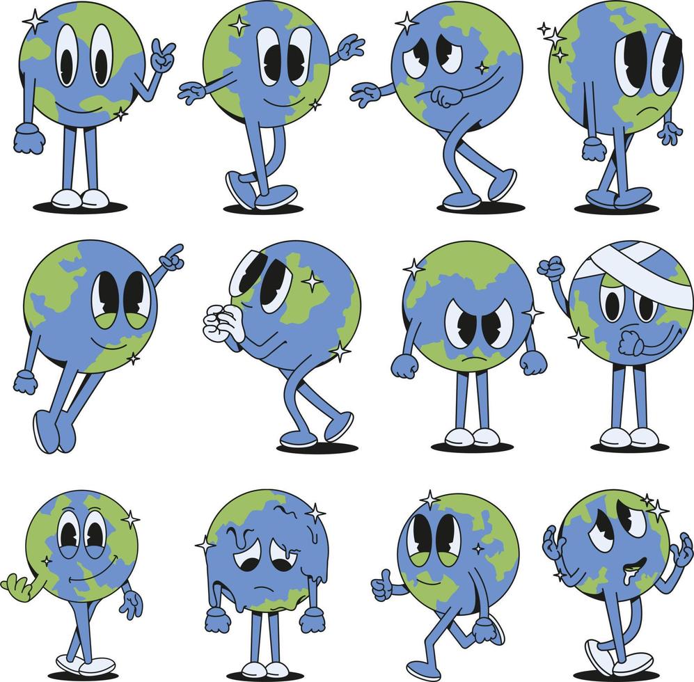 set of cartoon monsters. Set of cute cartoon earth character with different facial expressions. Vector illustration.