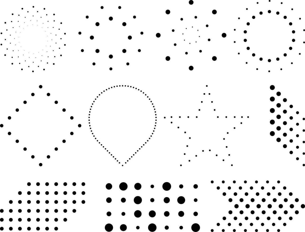 Set of halftone dots. Vector illustration isolated on white background.