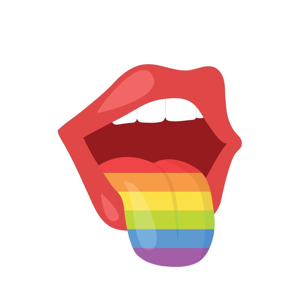 Open month with rainbow tongue. Vector illustration. LGBT concept.