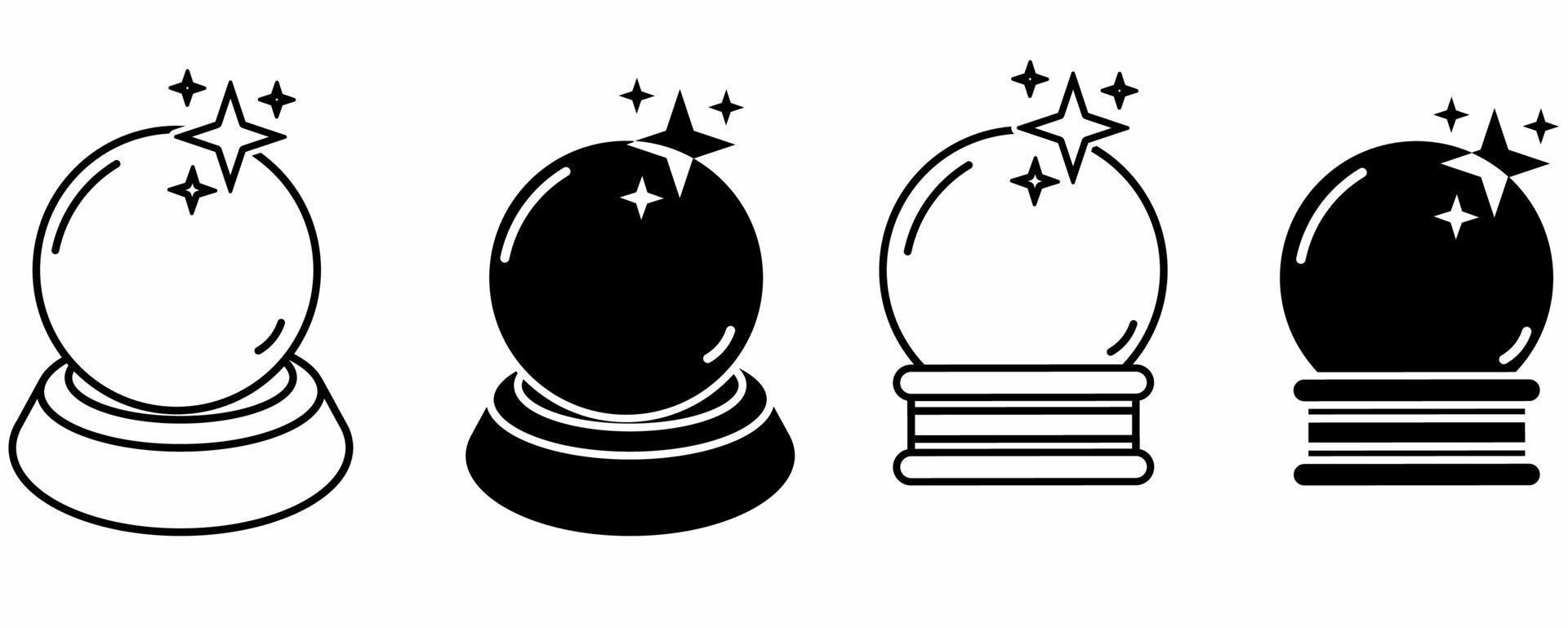 outline silhouette Crystal ball icon set isolated on white background.fortuneteller icon vector