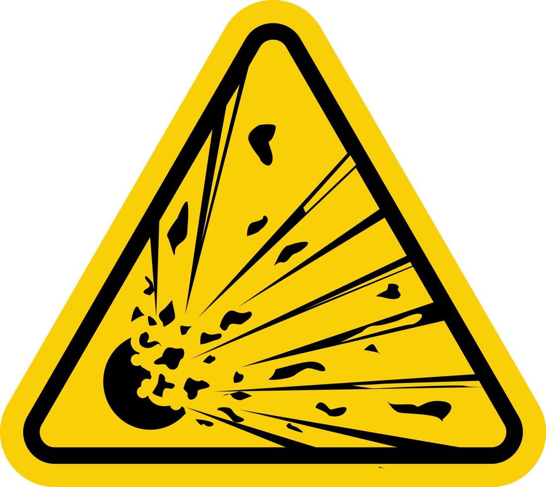 Explosive materials sign. Explosives warning sign. Yellow triangle sign with an explosion icon inside. Caution, explosive material. Life threatening. vector