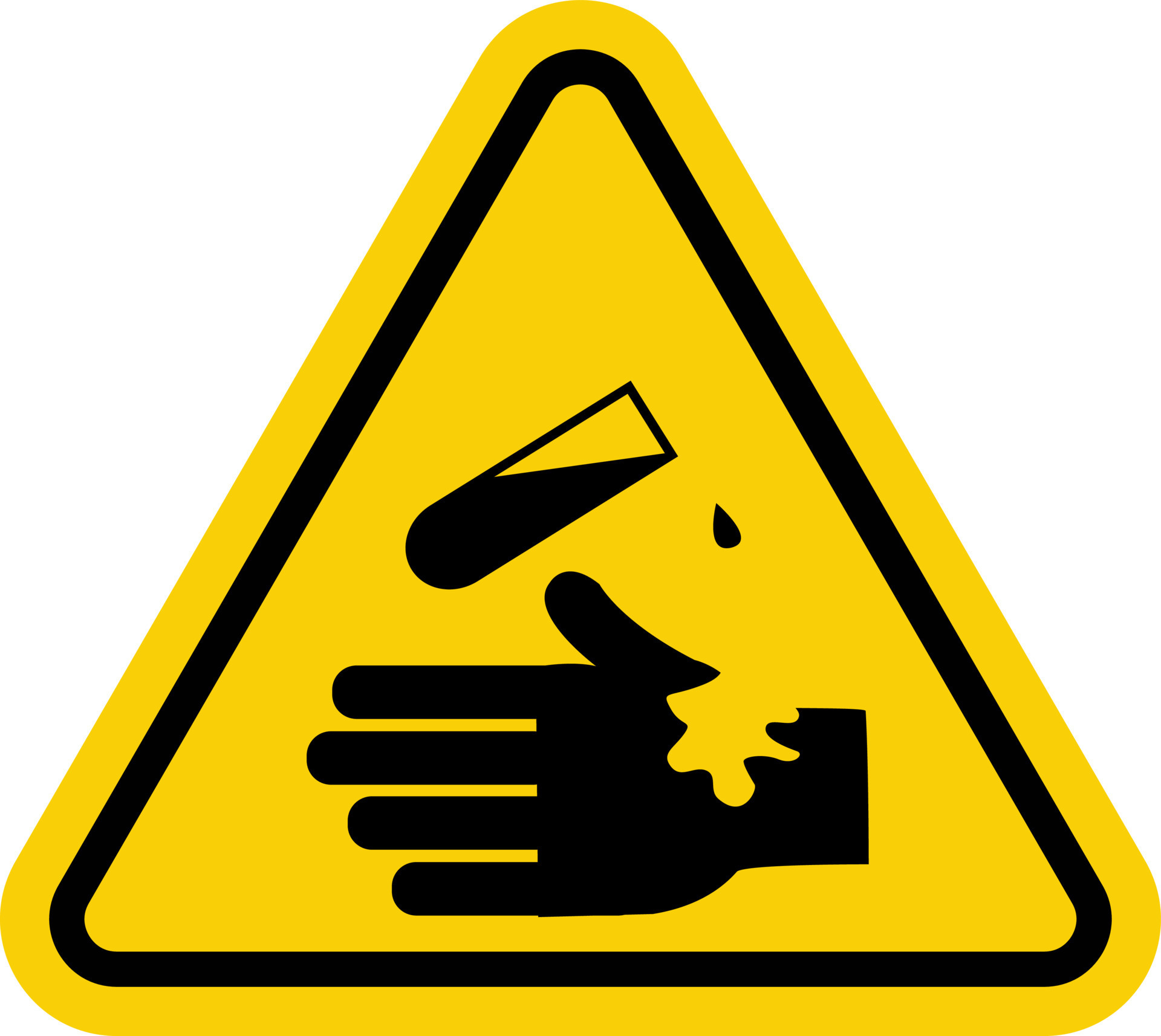 Sign of corrosive substance. Warning sign corrosive substance. Yellow