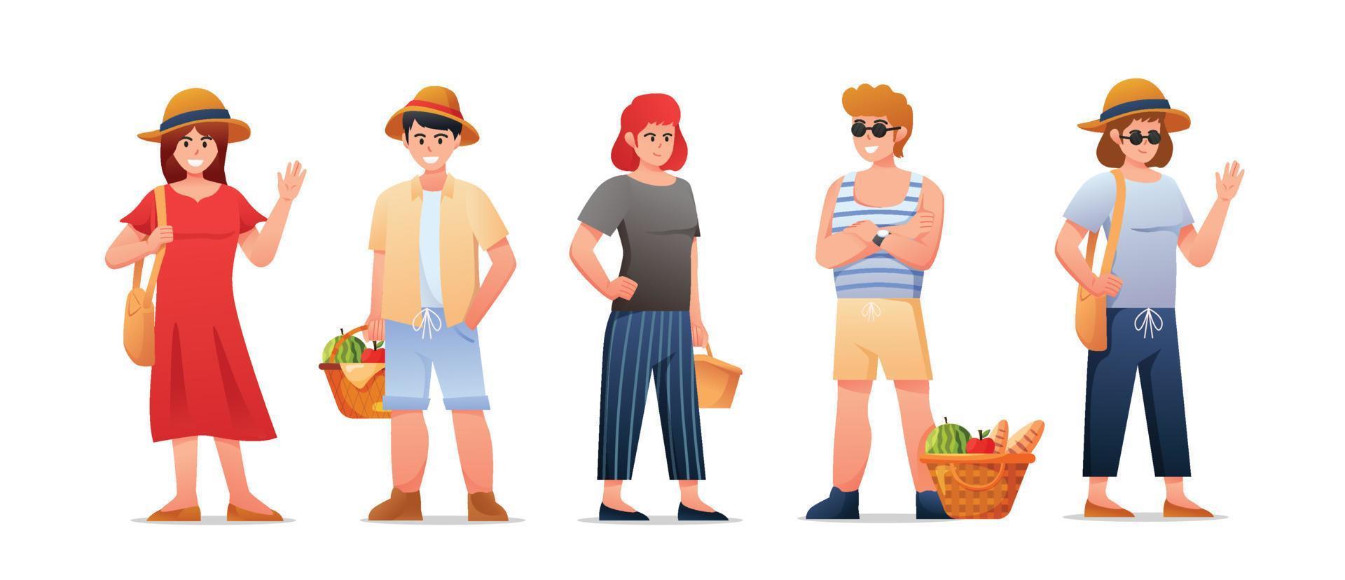 Characters people picnic on summertime holidays vector illustration