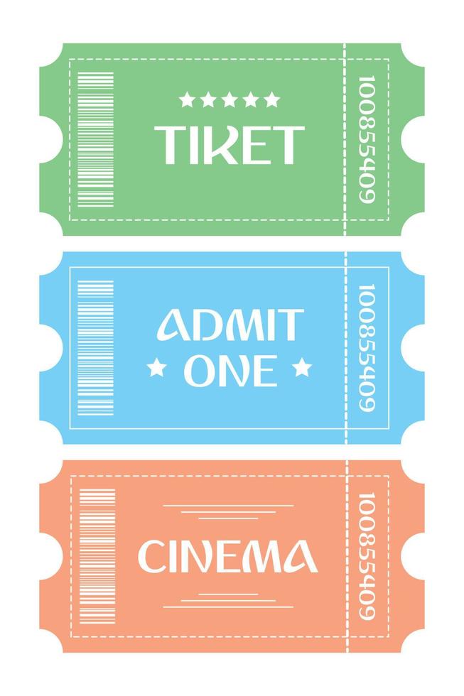 Ticket template in three colors. Ticket vector illustration. Ticket icon.Web