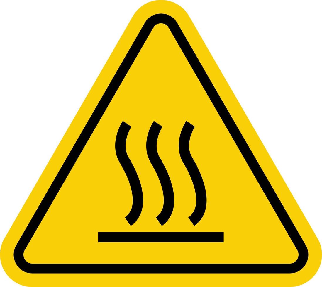Hot surface sign. Hot surface warning sign. Yellow triangle sign with surface smoke icon inside. Caution, risk of burns. vector
