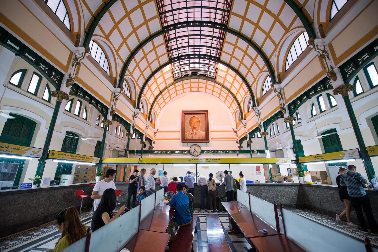 HO CHI MINH CITY, VIETNAM - DEC 11, 2016-Interior of Saigon center post office which have over 130 years history on December 11, 2016. Ho Chi Minh is the biggest city in Southern of Vietnam photo