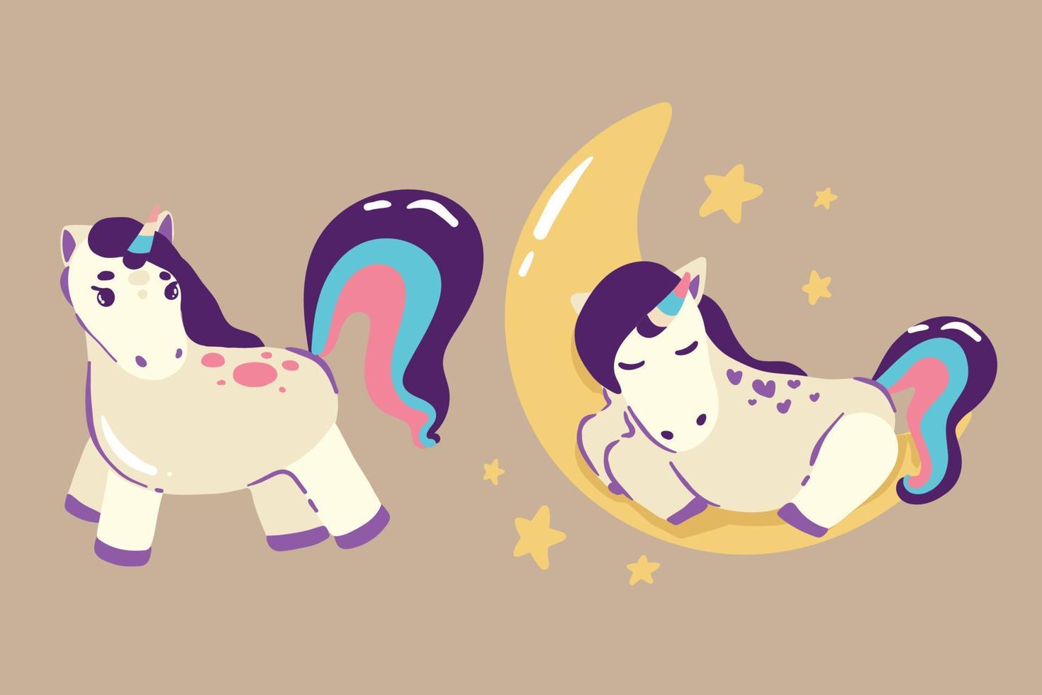 Set of Cute Cartoon Unicorns isolated on a white background. vector