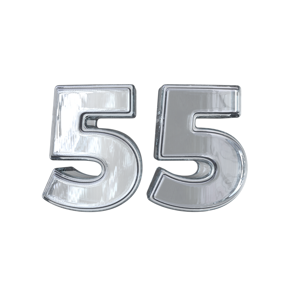 Number 55 3D render with diamond material png