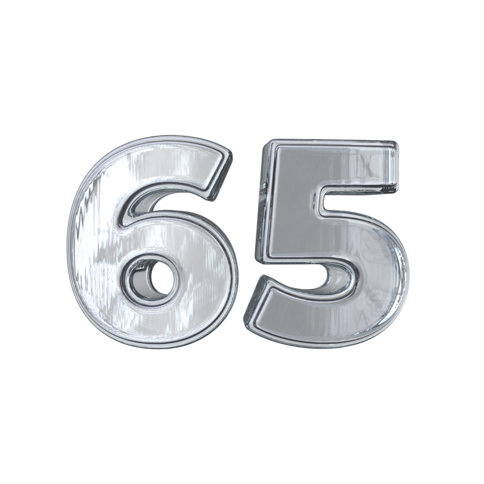 Number 65 3D render with diamond material png