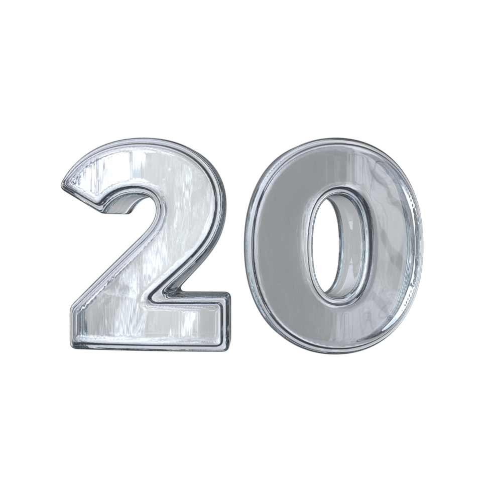 Number 20 3D render with diamond material png