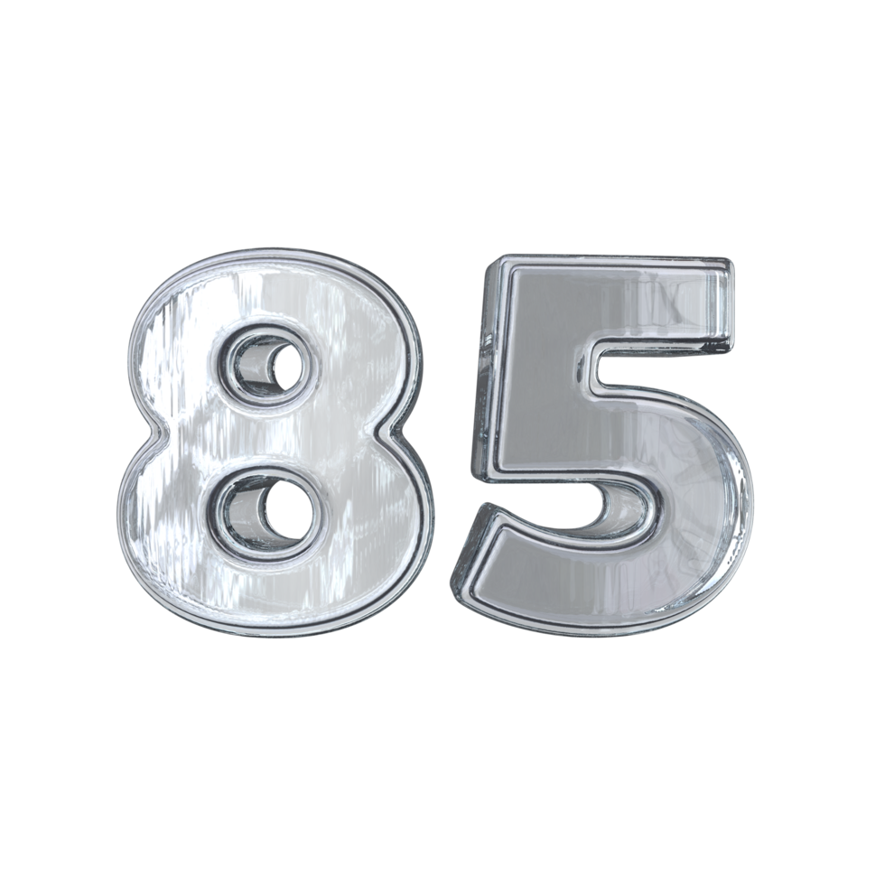 Number 85 3D render with diamond material png