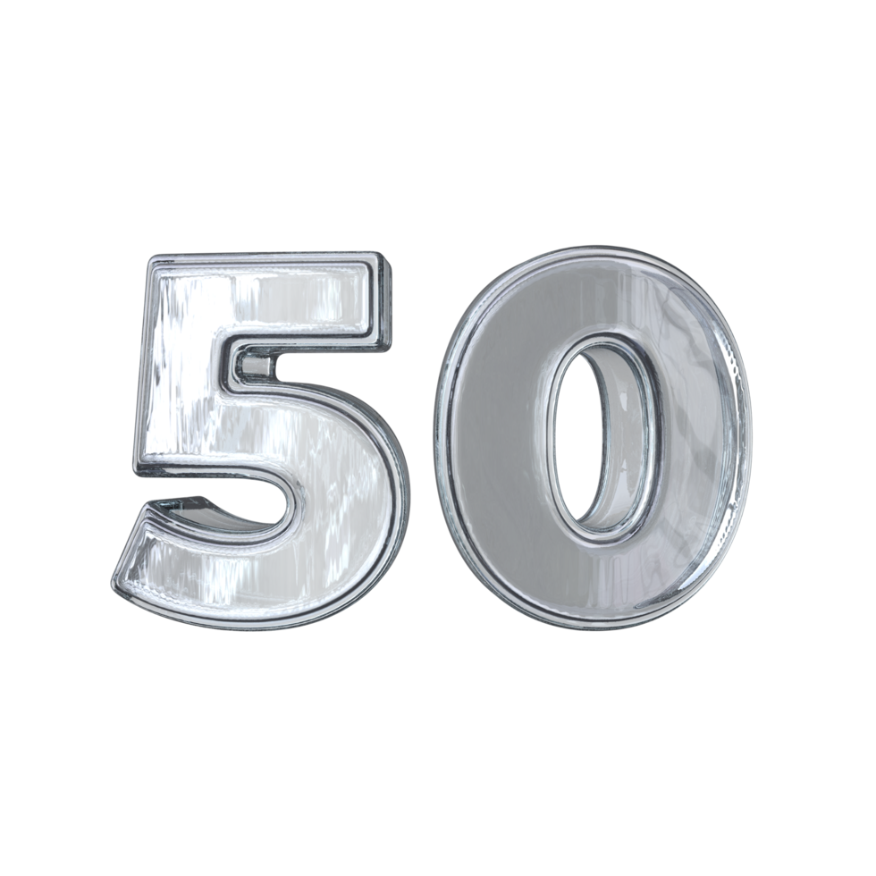 Number 50 3D render with diamond material png