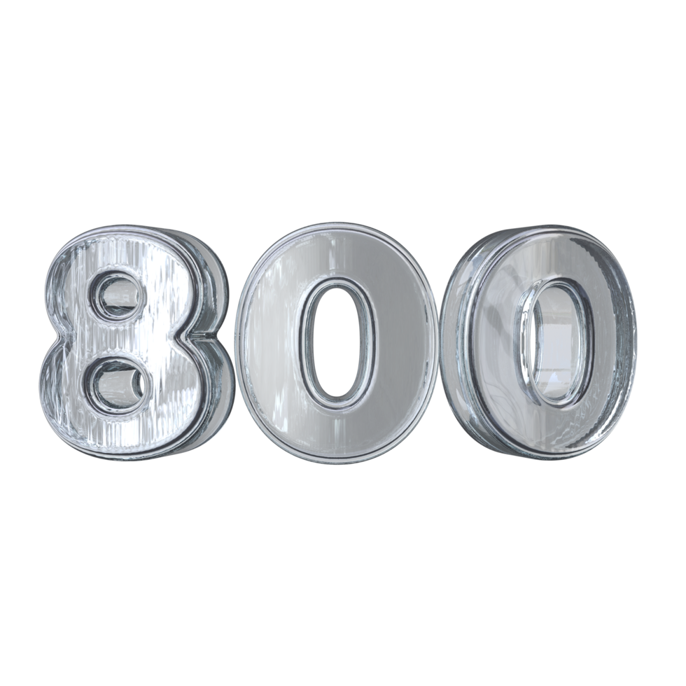 Number 800 3D render with diamond material png