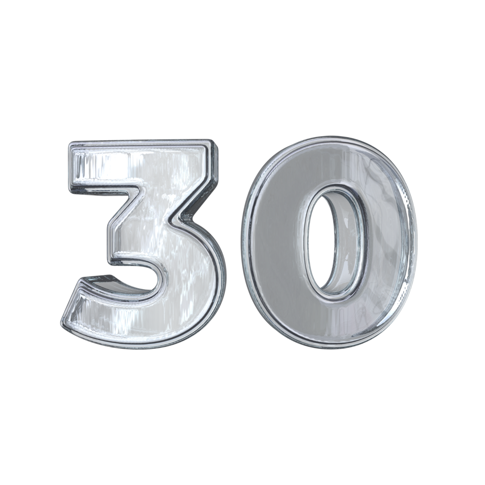 número 30 3d render com diamante material png