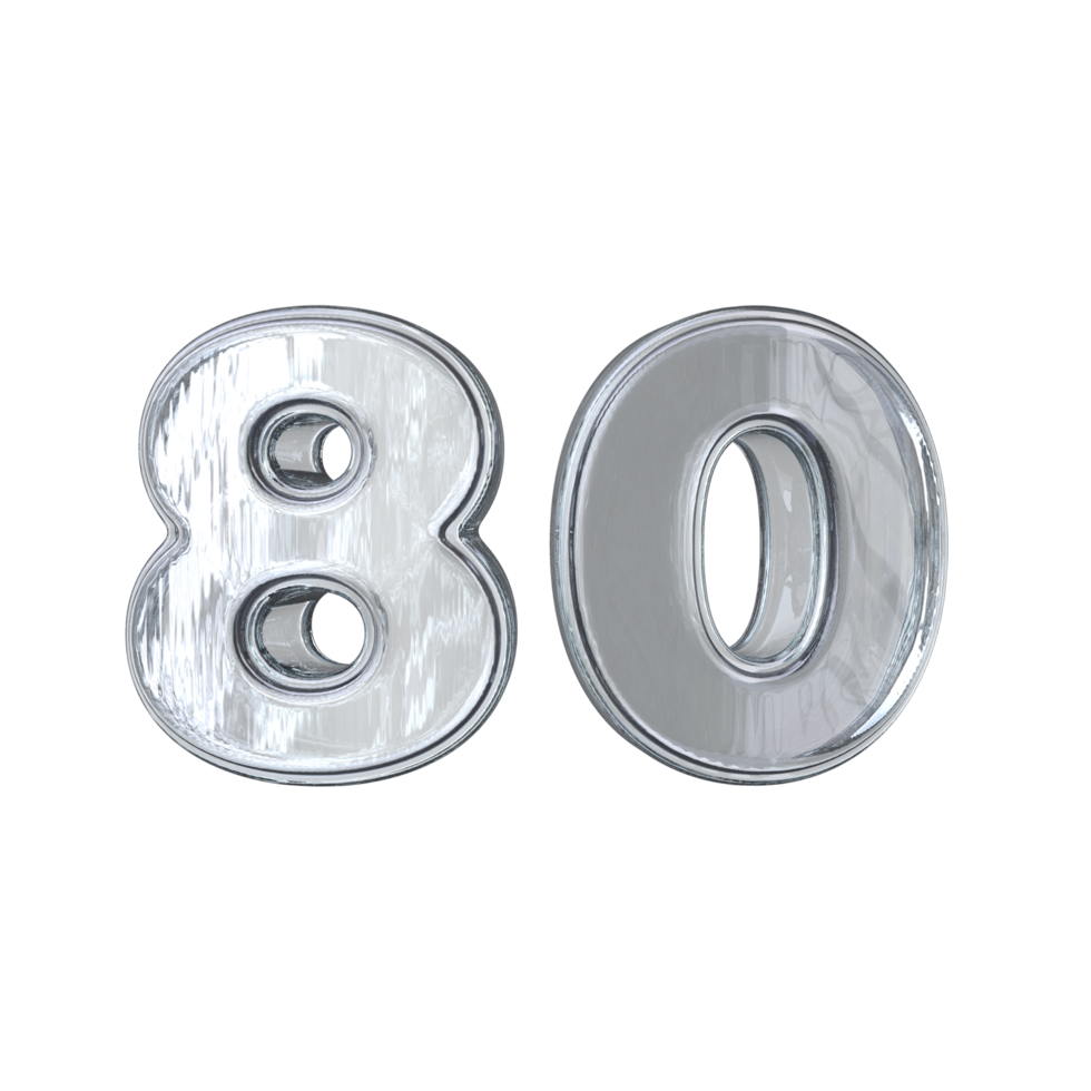 Number 80 3D render with diamond material png