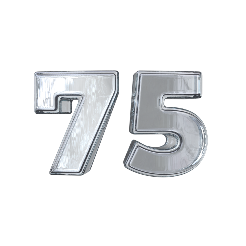 Number 75 3D render with diamond material png