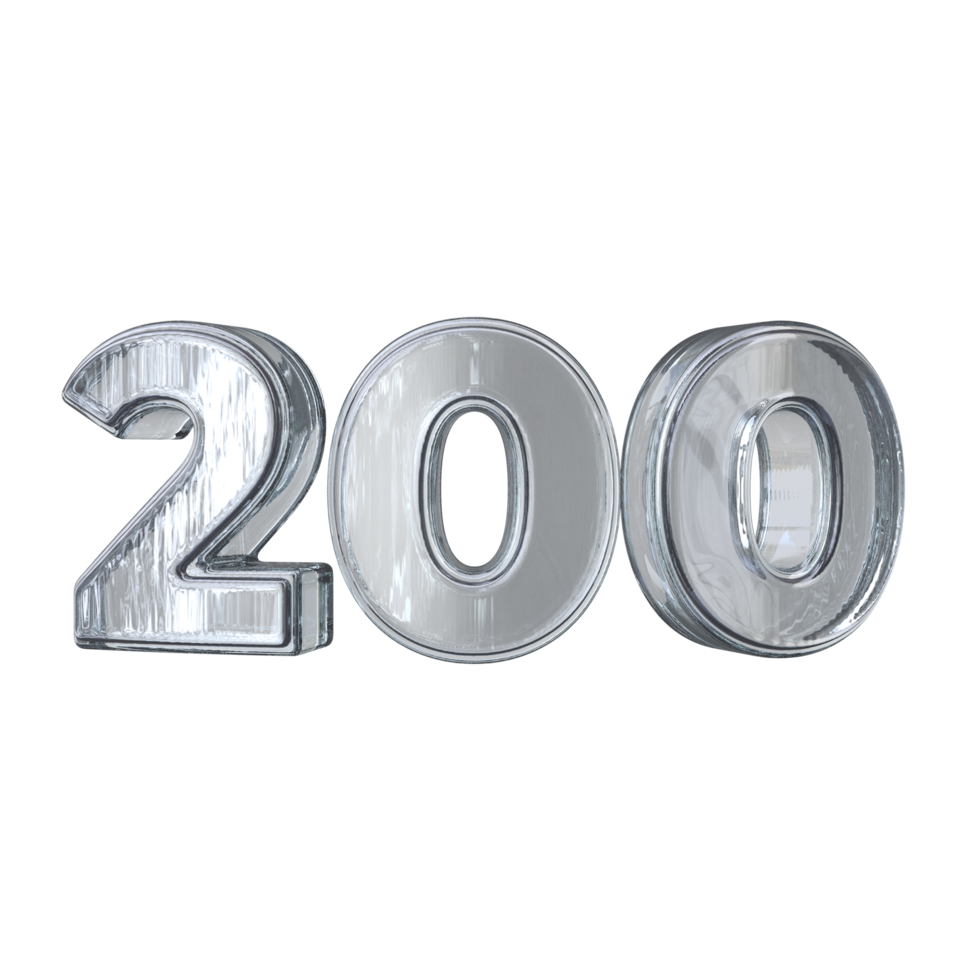 Number 200 3D render with diamond material png