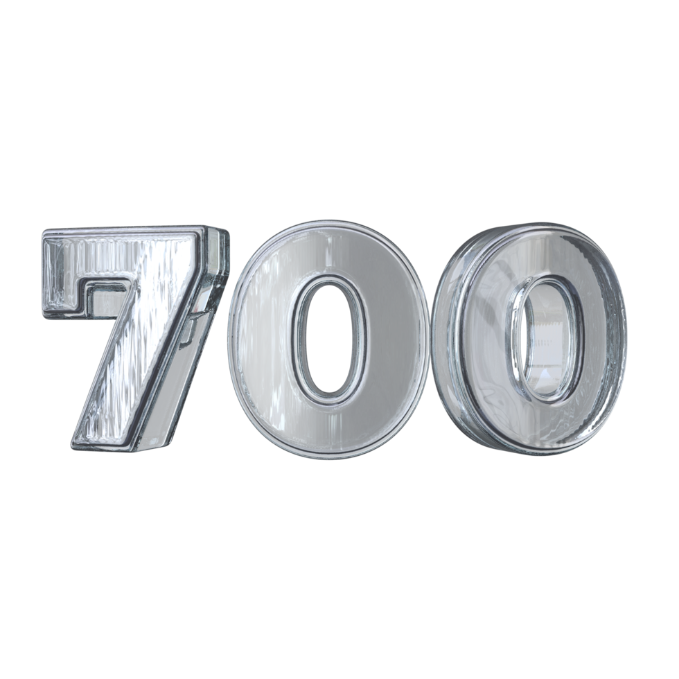 Number 700 3D render with diamond material png