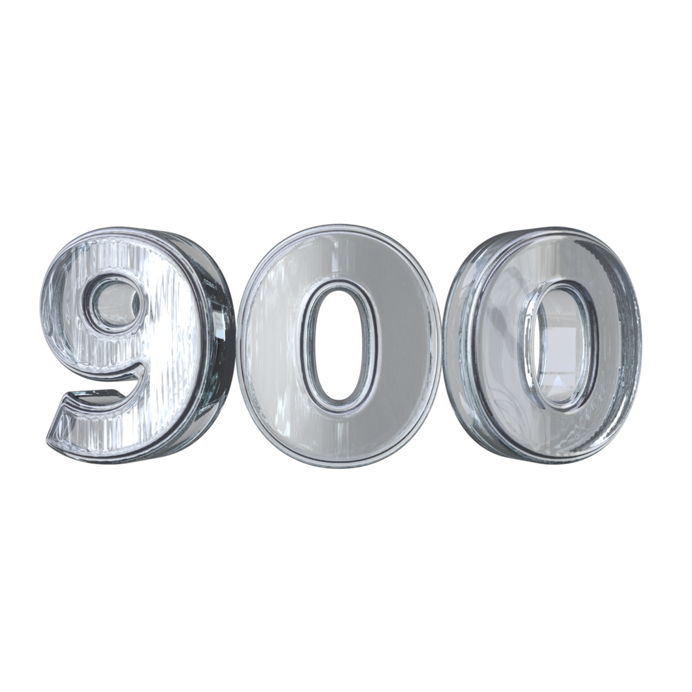 Number 900 3D render with diamond material png